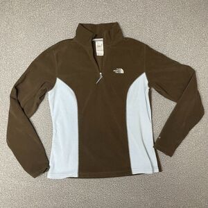 The North Face Sweater Womens small 1/4‎ Zip TKA 100 Fleece brown Blue fleece